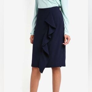 J.Crew Ruffle Pencil Skirt in 365 Crepe — Navy (Size 12)